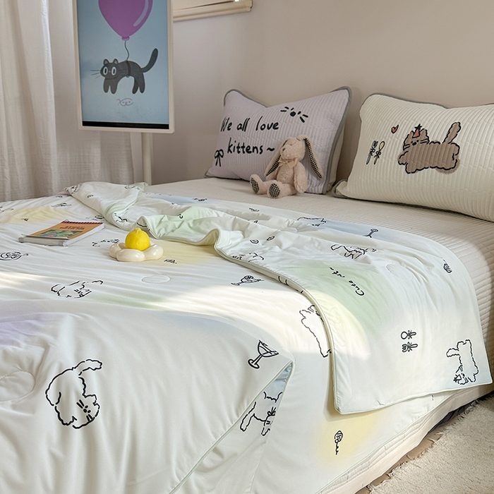 91家纺网 家纺一手货源 找家纺 柚子YOUTH 2025新款锦氨超柔果冻被 小猫春游夏被