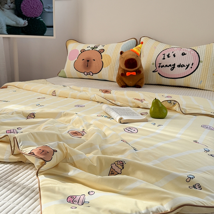 91家纺网 家纺一手货源 找家纺 柚子YOUTH 2025新款锦氨超柔果冻被 黄油小熊夏被