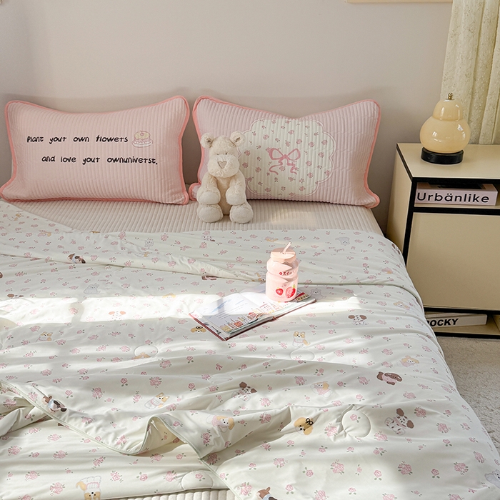 91家纺网 家纺一手货源 找家纺 柚子YOUTH 2025新款锦氨超柔果冻被 玫瑰小狗夏被