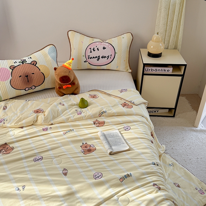 91家纺网 家纺一手货源 找家纺 柚子YOUTH 2025新款锦氨超柔果冻被 黄油小熊夏被