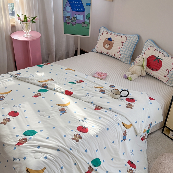 91家纺网 家纺一手货源 找家纺 柚子YOUTH 2025新款锦氨超柔果冻被 滑翔小熊夏被