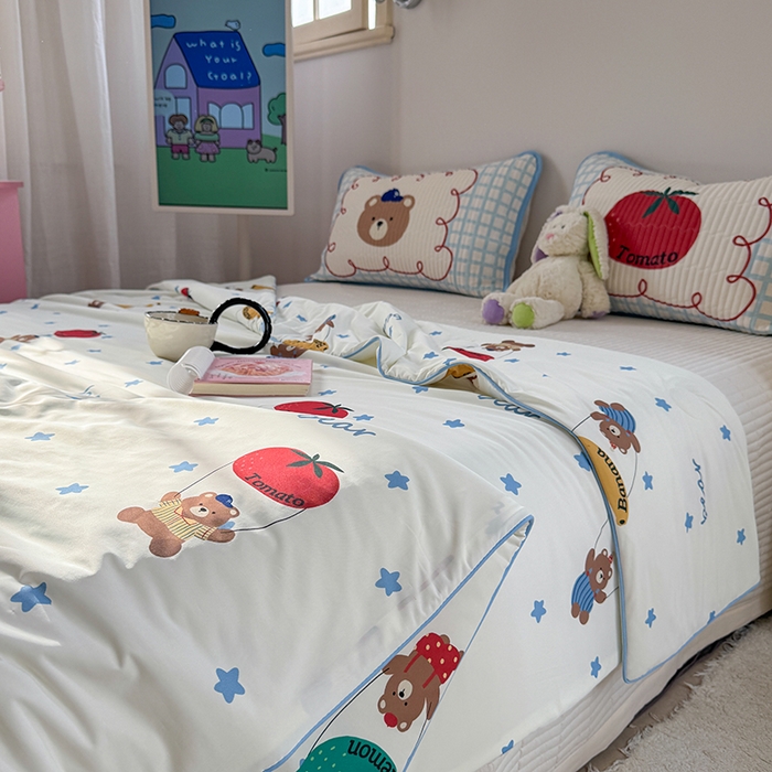 91家纺网 家纺一手货源 找家纺 柚子YOUTH 2025新款锦氨超柔果冻被 滑翔小熊夏被