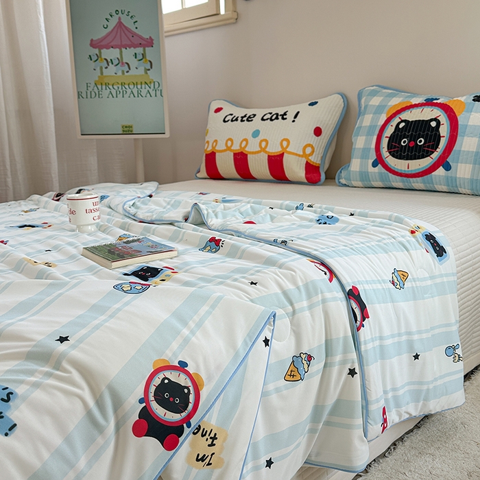 91家纺网 家纺一手货源 找家纺 柚子YOUTH 2025新款锦氨超柔果冻被 奇趣猫夏被