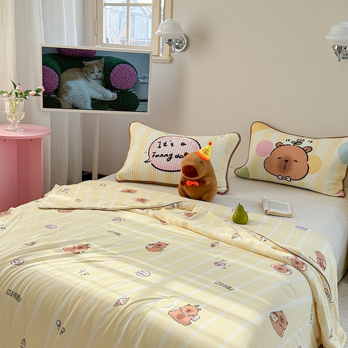 91家纺网 家纺一手货源 找家纺 柚子YOUTH 2025新款锦氨超柔果冻被 黄油小熊夏被