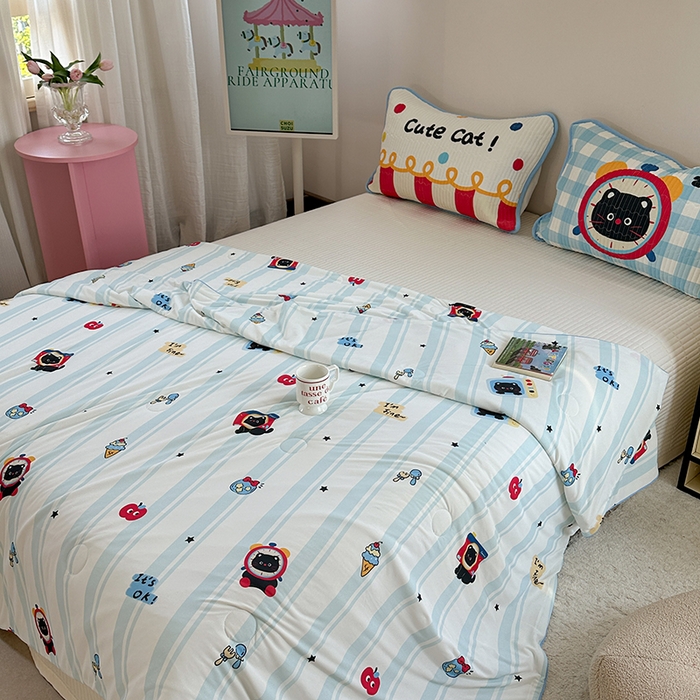 91家纺网 家纺一手货源 找家纺 柚子YOUTH 2025新款锦氨超柔果冻被 奇趣猫夏被