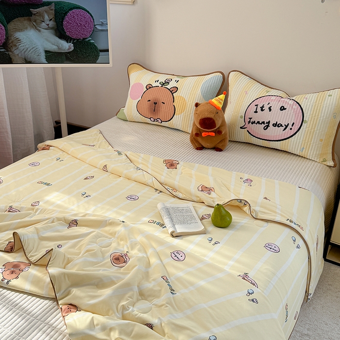 91家纺网 家纺一手货源 找家纺 柚子YOUTH 2025新款锦氨超柔果冻被 黄油小熊夏被