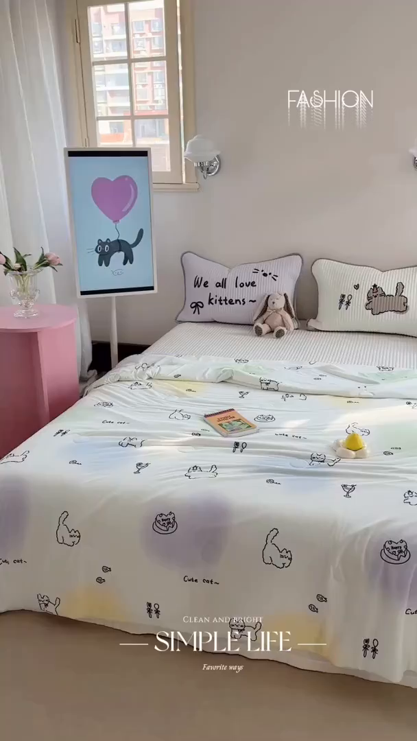 91家纺网 家纺一手货源 找家纺 柚子YOUTH 2025新款锦氨超柔果冻被 小猫春游夏被