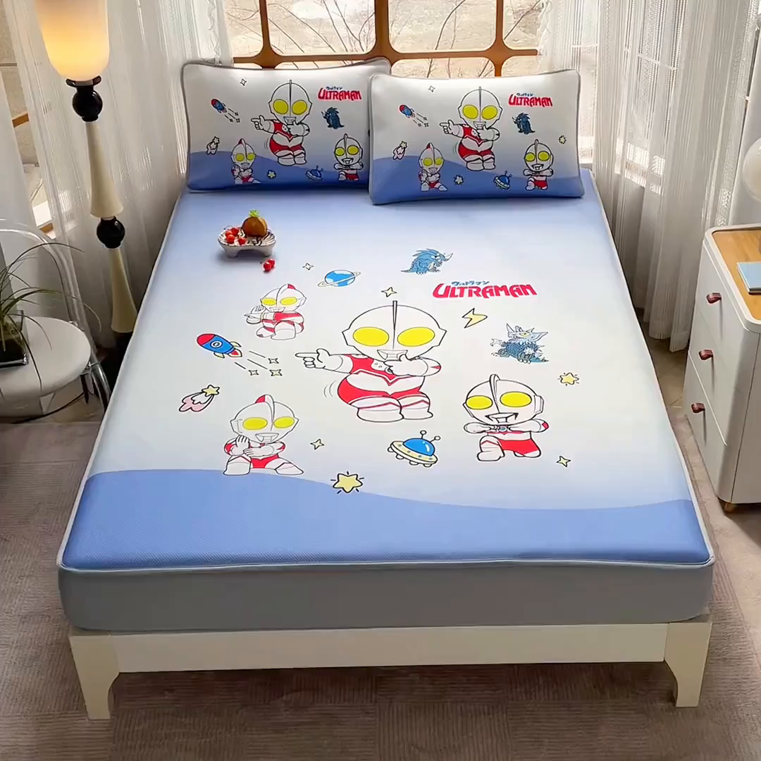 91家纺网 家纺一手货源 找家纺 蘭菲家纺 2025新款冰丝奥特曼凉席套件 抱团