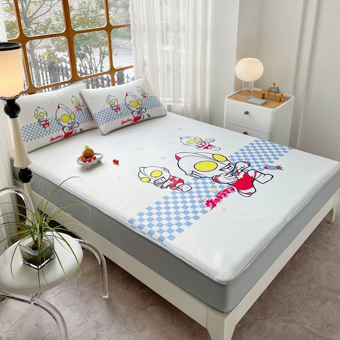 91家纺网 家纺一手货源 找家纺 蘭菲家纺 2025新款冰丝奥特曼凉席套件 超人兄弟