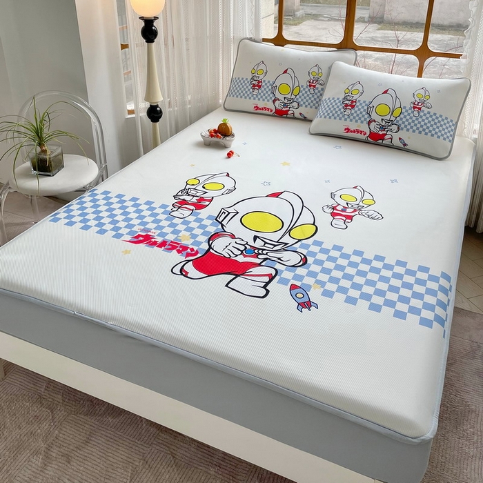 91家纺网 家纺一手货源 找家纺 蘭菲家纺 2025新款冰丝奥特曼凉席套件 超人兄弟