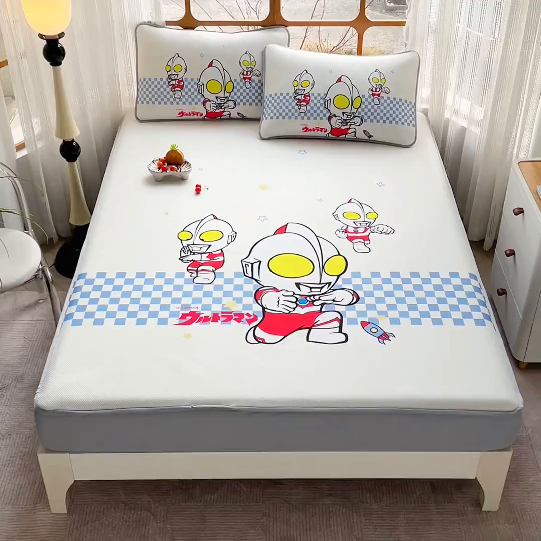 91家纺网 家纺一手货源 找家纺 蘭菲家纺 2025新款冰丝奥特曼凉席套件 超人兄弟