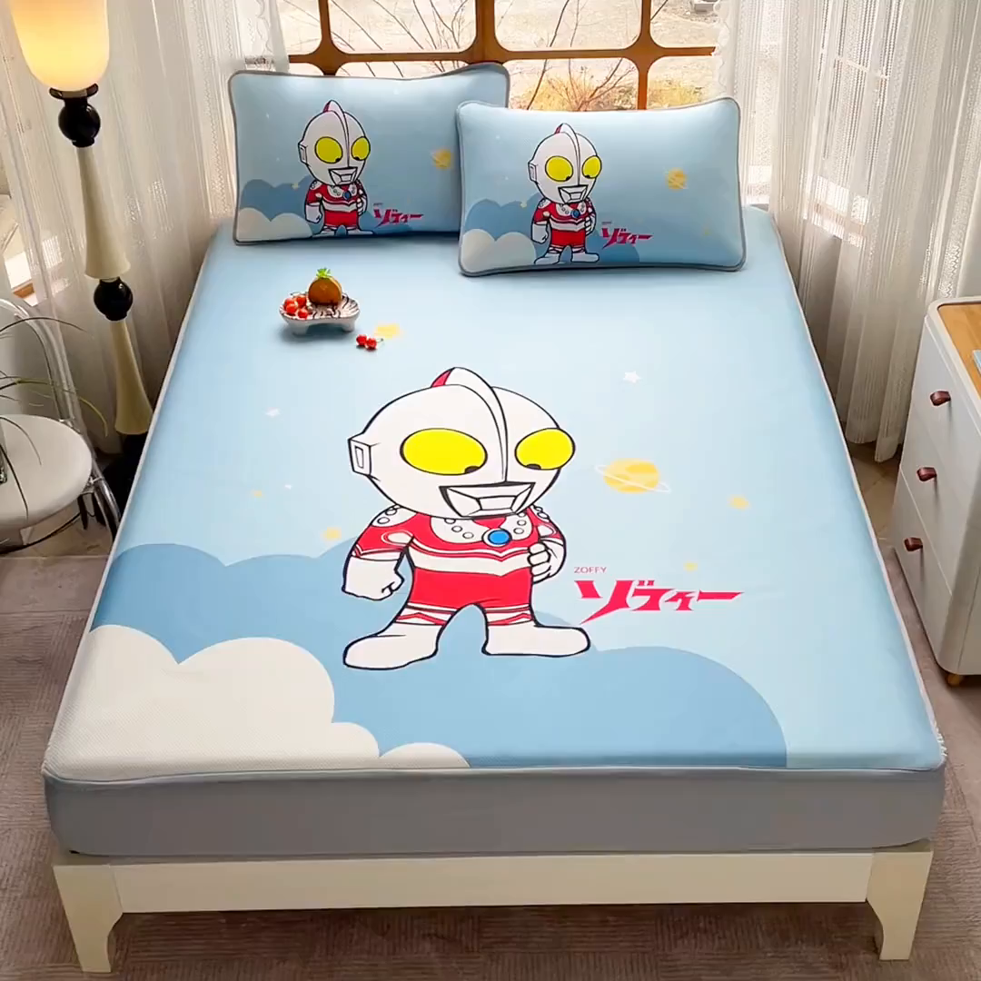 91家纺网 家纺一手货源 找家纺 蘭菲家纺 2025新款冰丝奥特曼凉席套件 发呆