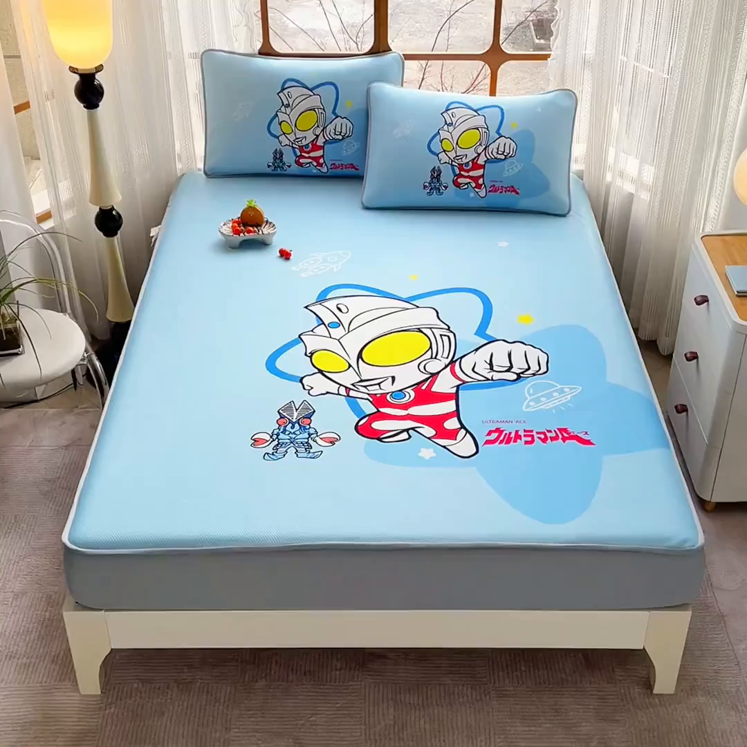 91家纺网 家纺一手货源 找家纺 蘭菲家纺 2025新款冰丝奥特曼凉席套件 飞天