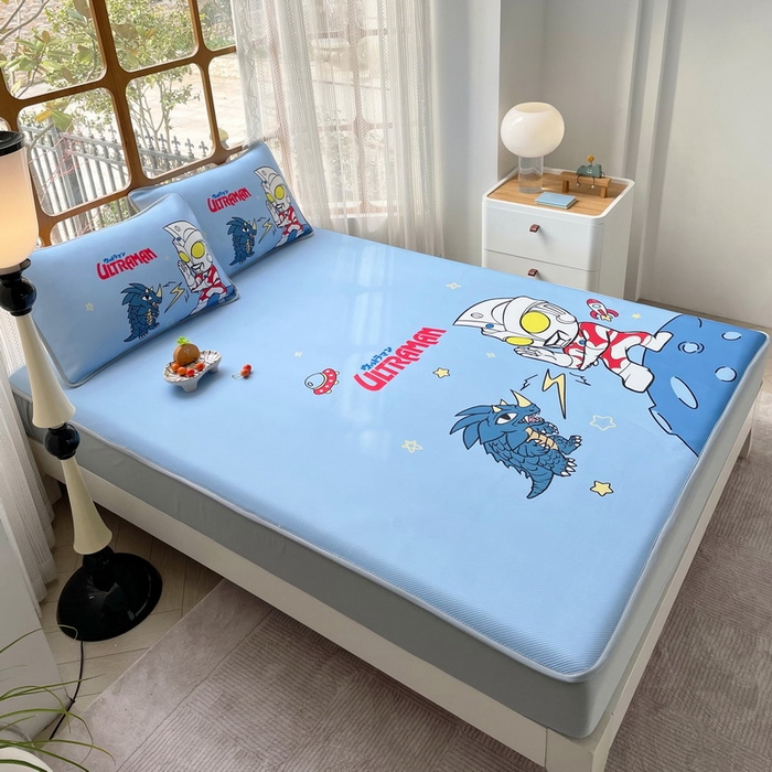 91家纺网 家纺一手货源 找家纺 蘭菲家纺 2025新款冰丝奥特曼凉席套件 闪电