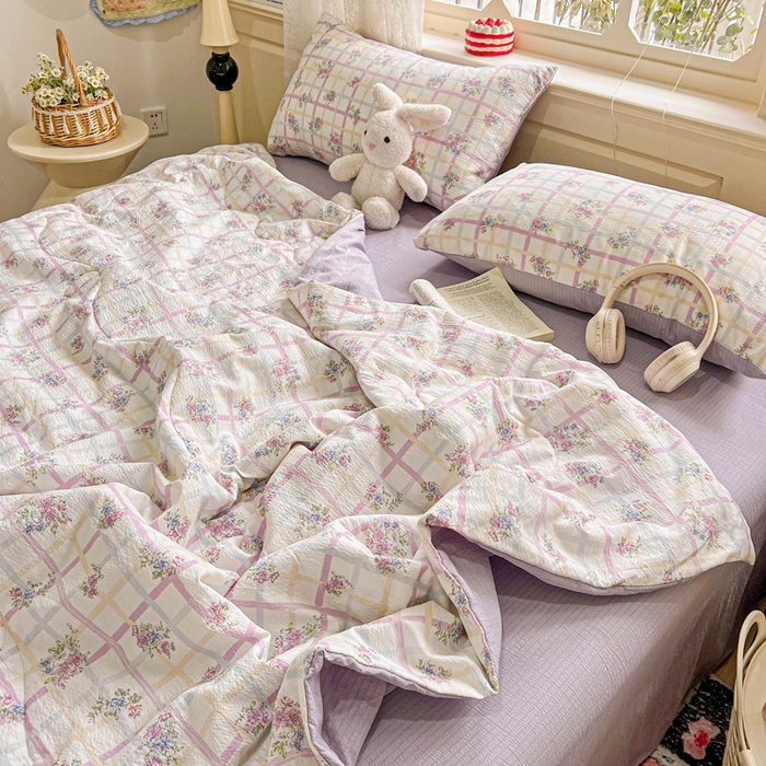 91家纺网 家纺一手货源 找家纺 仟网汇 2025新款皱皱纱简单款夏被四件套 时恋