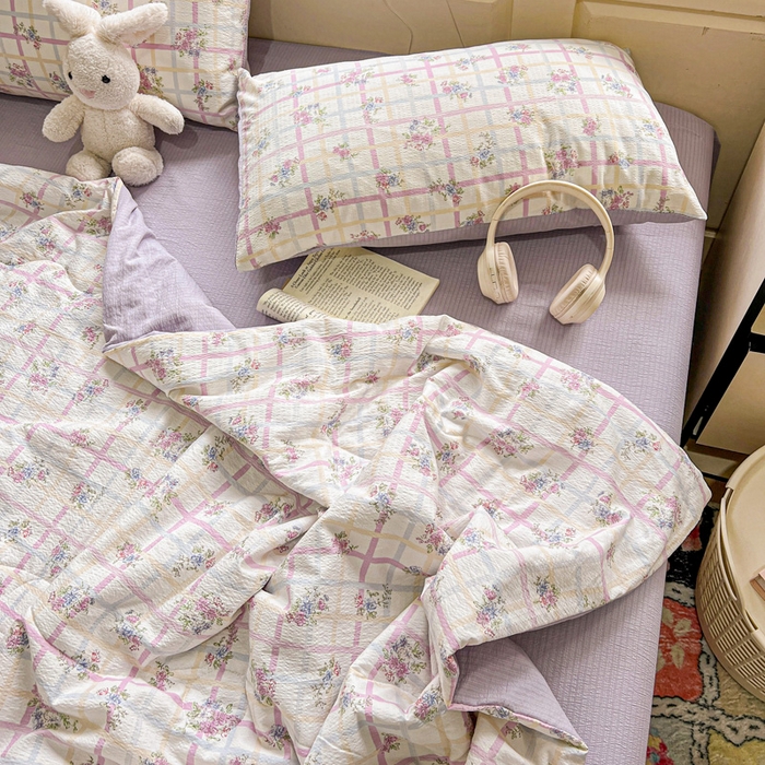 91家纺网 家纺一手货源 找家纺 仟网汇 2025新款皱皱纱简单款夏被四件套 时恋