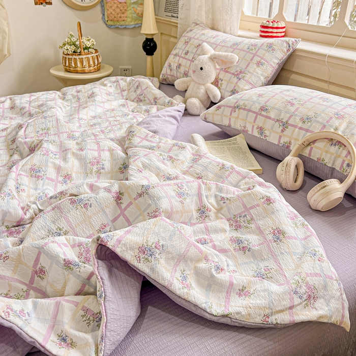 91家纺网 家纺一手货源 找家纺 仟网汇 2025新款皱皱纱简单款夏被四件套 时恋