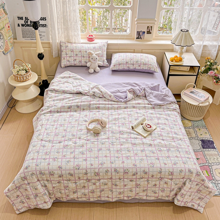 91家纺网 家纺一手货源 找家纺 仟网汇 2025新款皱皱纱简单款夏被四件套 时恋