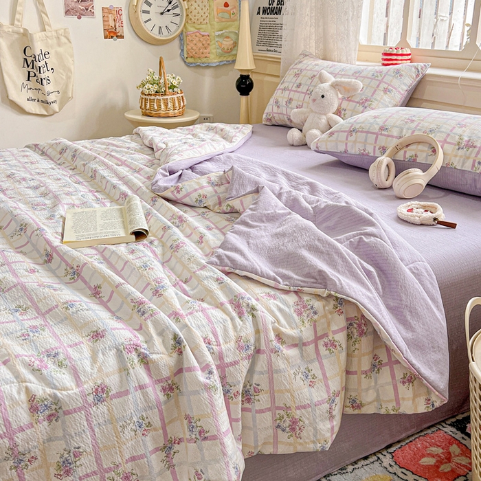 91家纺网 家纺一手货源 找家纺 仟网汇 2025新款皱皱纱简单款夏被四件套 时恋