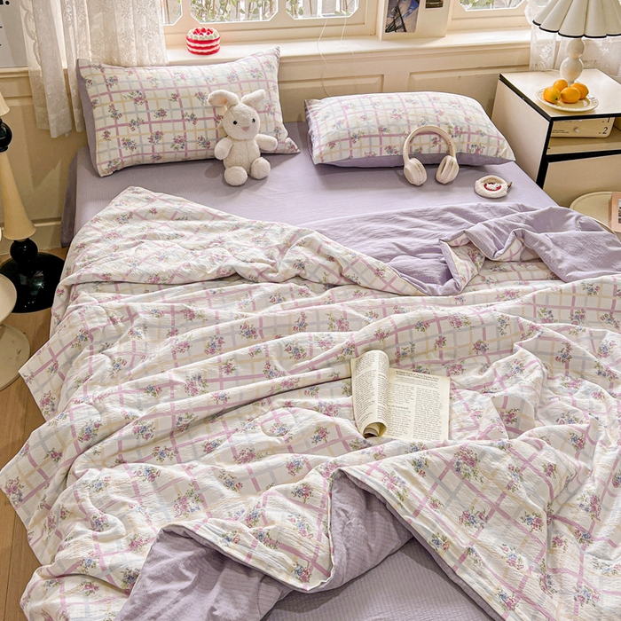 91家纺网 家纺一手货源 找家纺 仟网汇 2025新款皱皱纱简单款夏被四件套 时恋