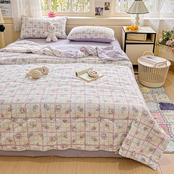 91家纺网 家纺一手货源 找家纺 仟网汇 2025新款皱皱纱简单款夏被四件套 时恋