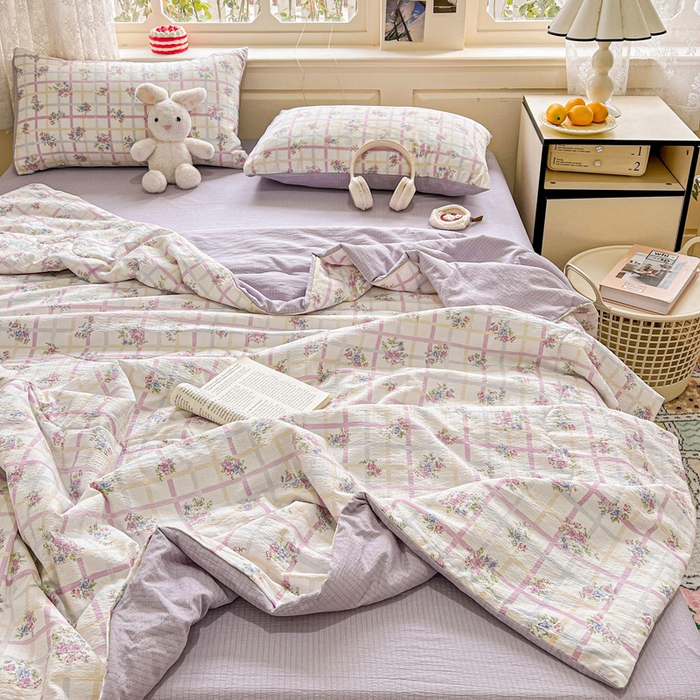 91家纺网 家纺一手货源 找家纺 仟网汇 2025新款皱皱纱简单款夏被四件套 时恋