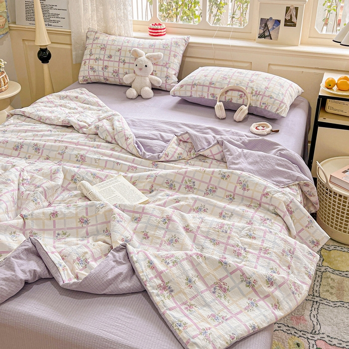 91家纺网 家纺一手货源 找家纺 仟网汇 2025新款皱皱纱简单款夏被四件套 时恋