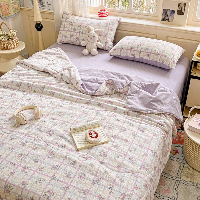 91家纺网 家纺一手货源 找家纺 仟网汇 2025新款皱皱纱简单款夏被四件套 时恋