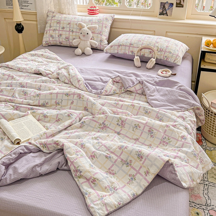 91家纺网 家纺一手货源 找家纺 仟网汇 2025新款皱皱纱简单款夏被四件套 时恋