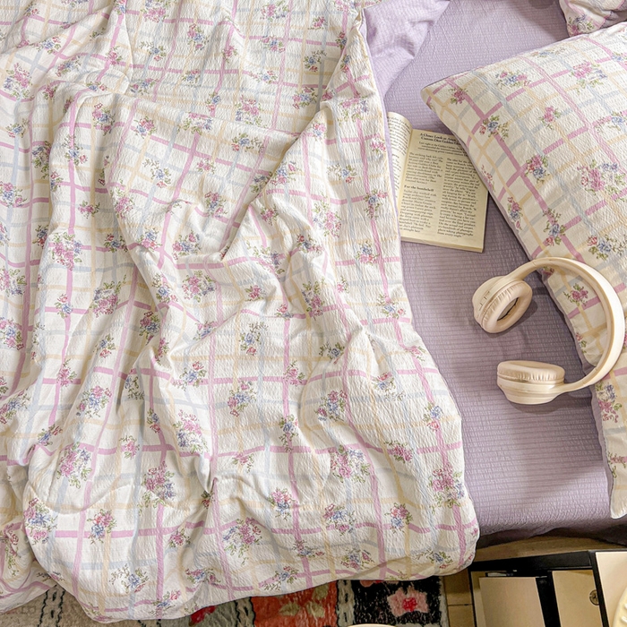 91家纺网 家纺一手货源 找家纺 仟网汇 2025新款皱皱纱简单款夏被四件套 时恋