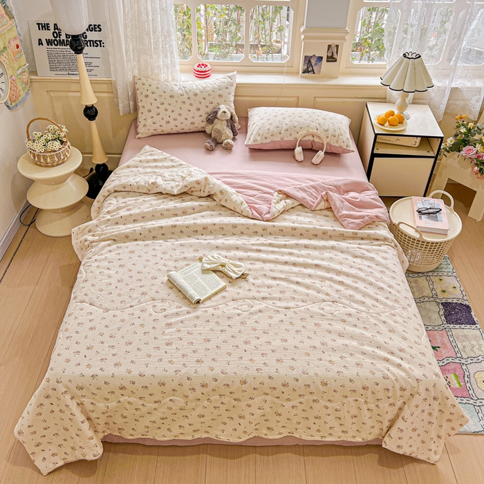 91家纺网 家纺一手货源 找家纺 仟网汇 2025新款皱皱纱简单款夏被四件套 梦境