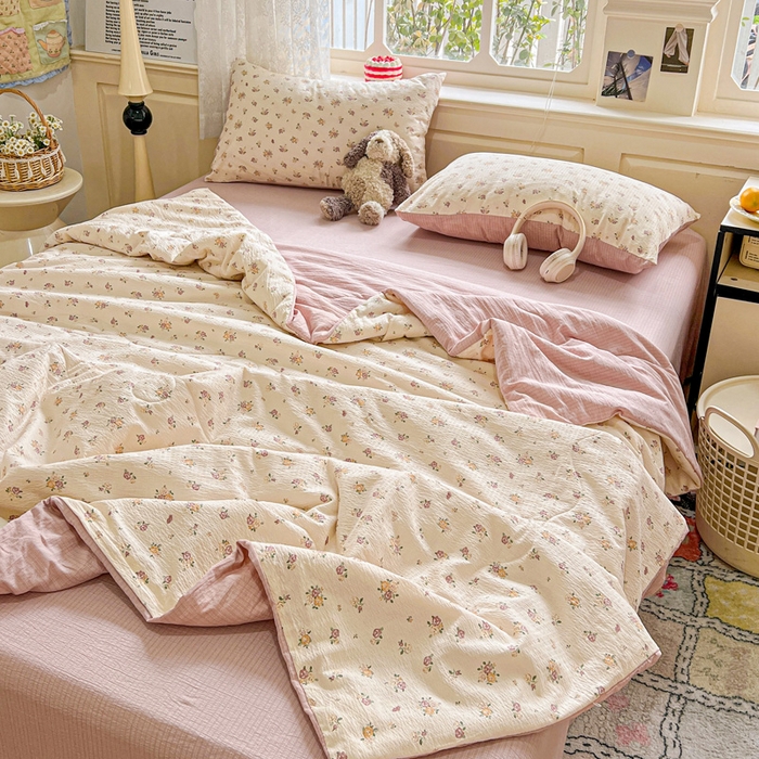 91家纺网 家纺一手货源 找家纺 仟网汇 2025新款皱皱纱简单款夏被四件套 梦境