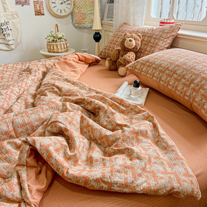 91家纺网 家纺一手货源 找家纺 仟网汇 2025新款皱皱纱简单款夏被四件套 罗曼