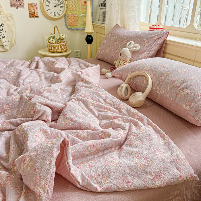 91家纺网 家纺一手货源 找家纺 仟网汇 2025新款皱皱纱简单款夏被四件套 露丝