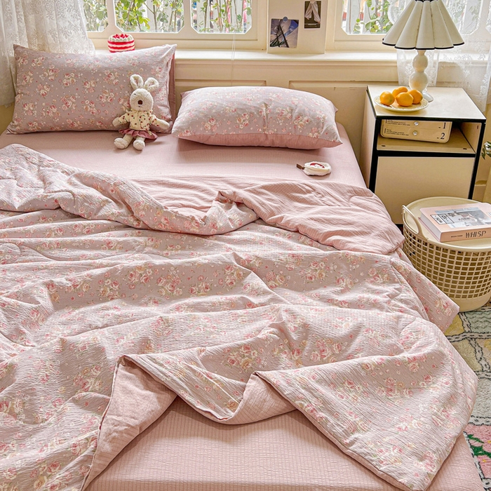 91家纺网 家纺一手货源 找家纺 仟网汇 2025新款皱皱纱简单款夏被四件套 露丝