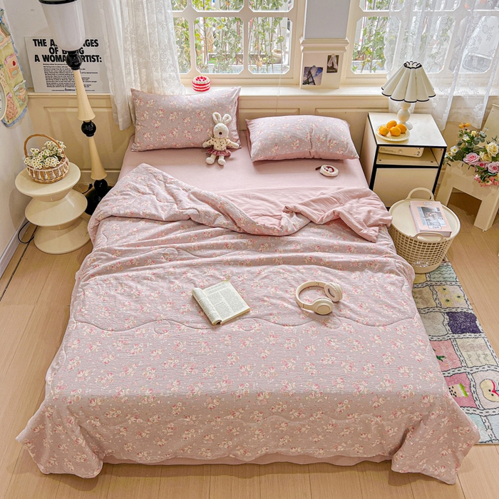 91家纺网 家纺一手货源 找家纺 仟网汇 2025新款皱皱纱简单款夏被四件套 露丝