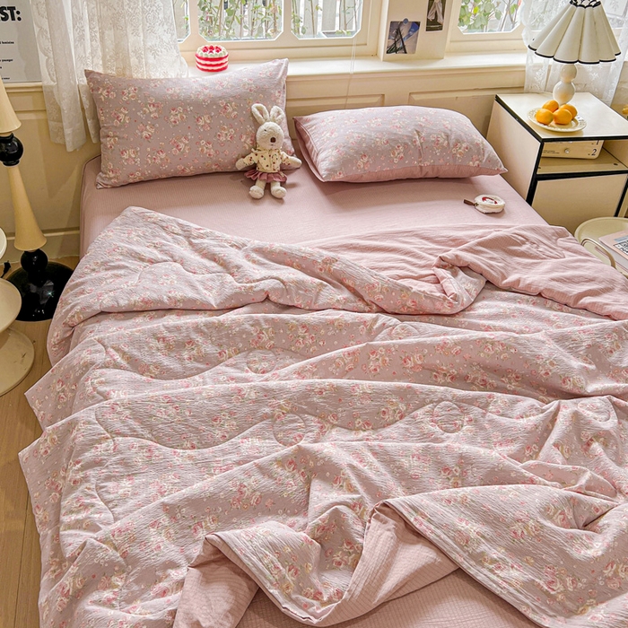 91家纺网 家纺一手货源 找家纺 仟网汇 2025新款皱皱纱简单款夏被四件套 露丝