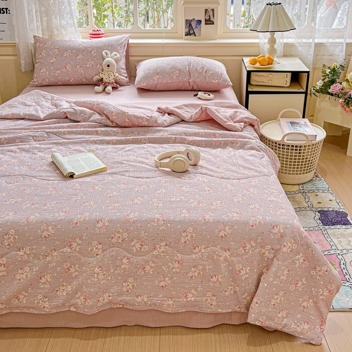 91家纺网 家纺一手货源 找家纺 仟网汇 2025新款皱皱纱简单款夏被四件套 露丝