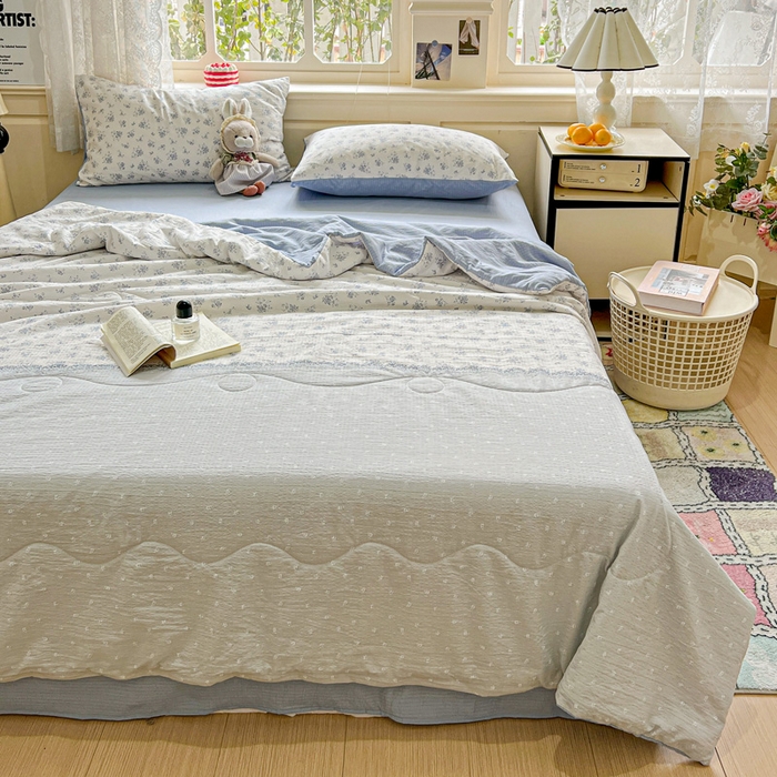 91家纺网 家纺一手货源 找家纺 仟网汇 2025新款皱皱纱简单款夏被四件套 兰黛