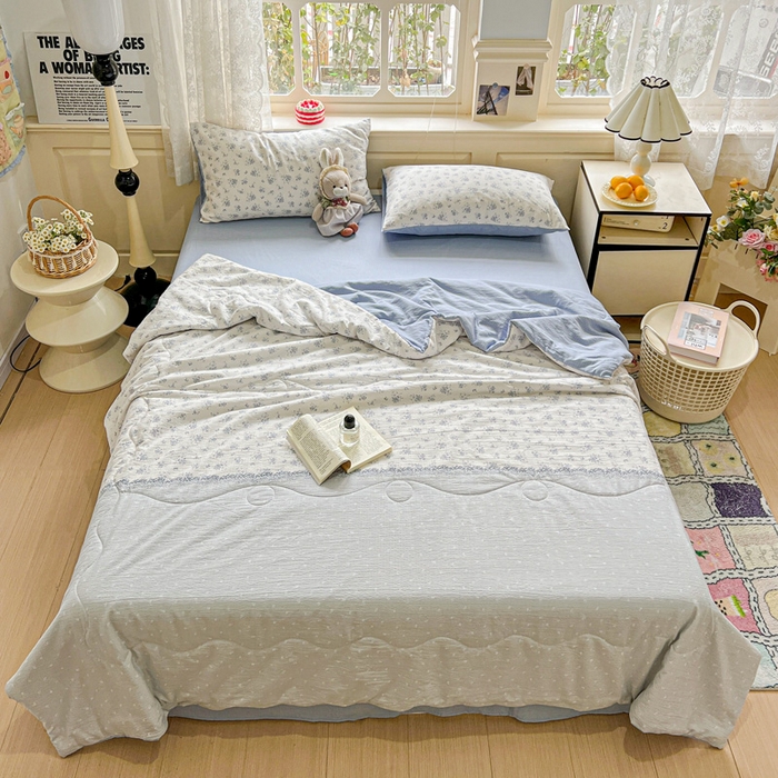 91家纺网 家纺一手货源 找家纺 仟网汇 2025新款皱皱纱简单款夏被四件套 兰黛