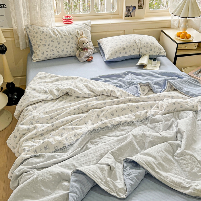 91家纺网 家纺一手货源 找家纺 仟网汇 2025新款皱皱纱简单款夏被四件套 兰黛