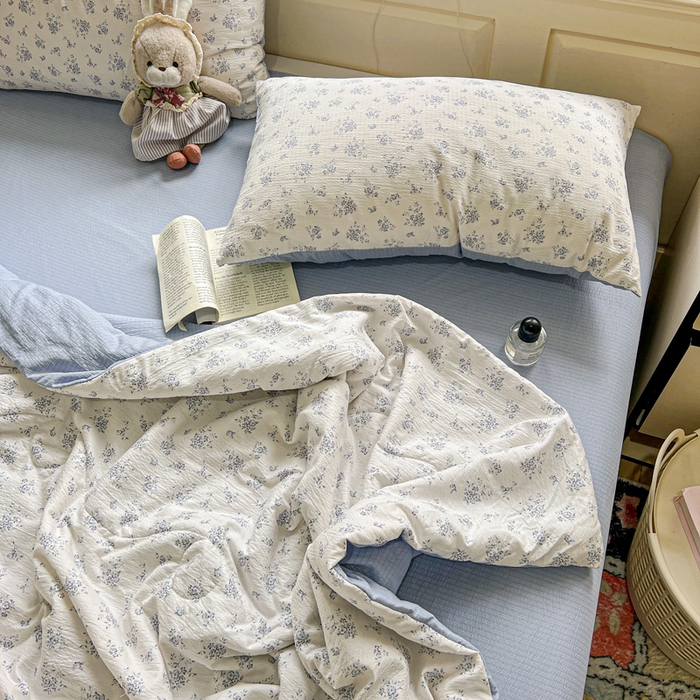 91家纺网 家纺一手货源 找家纺 仟网汇 2025新款皱皱纱简单款夏被四件套 兰黛