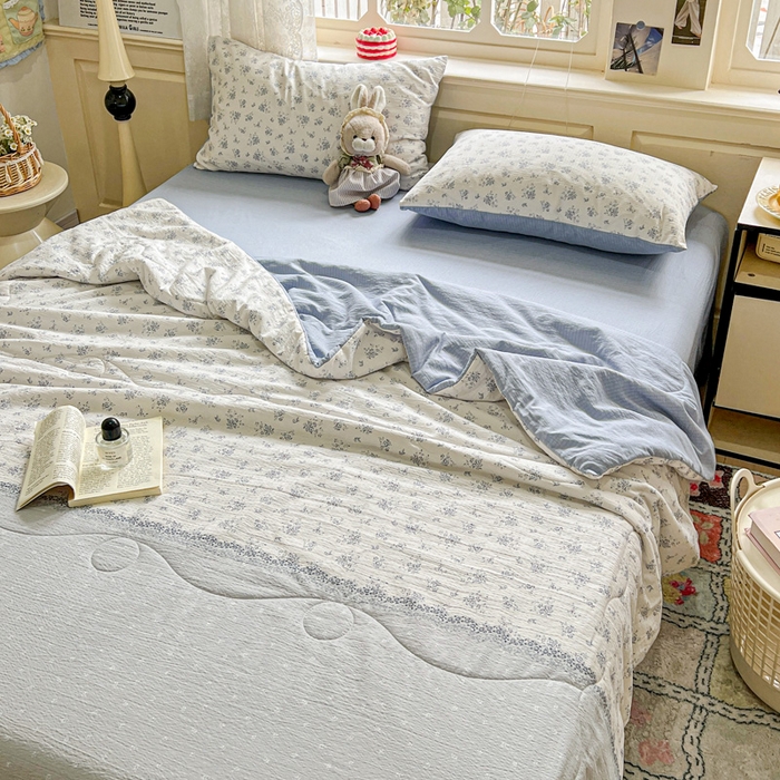 91家纺网 家纺一手货源 找家纺 仟网汇 2025新款皱皱纱简单款夏被四件套 兰黛