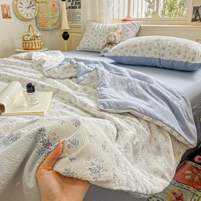 91家纺网 家纺一手货源 找家纺 仟网汇 2025新款皱皱纱简单款夏被四件套 兰黛