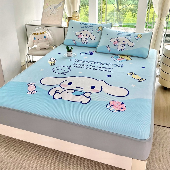 91家纺网 家纺一手货源 找家纺 蘭菲家纺 2025新款三丽鸥卡通印花冰丝凉席 吃货