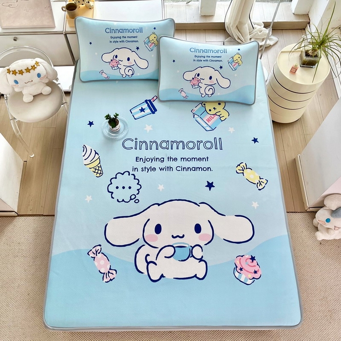 91家纺网 家纺一手货源 找家纺 蘭菲家纺 2025新款三丽鸥卡通印花冰丝凉席 吃货