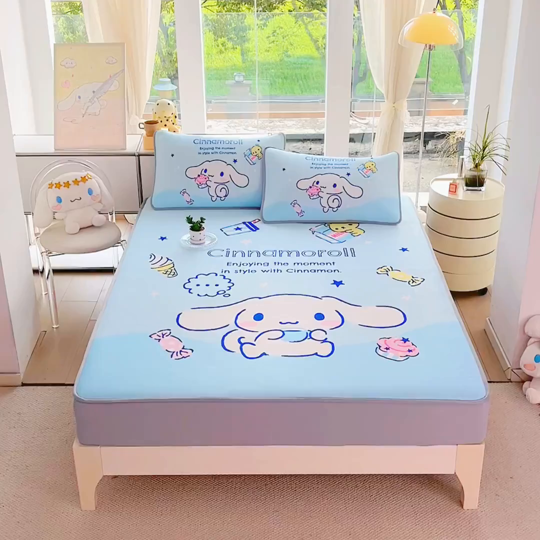 91家纺网 家纺一手货源 找家纺 蘭菲家纺 2025新款三丽鸥卡通印花冰丝凉席 吃货