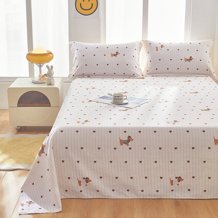 云玲时尚 2025新款老粗布床单系列老粗布系列床单 爱心狗