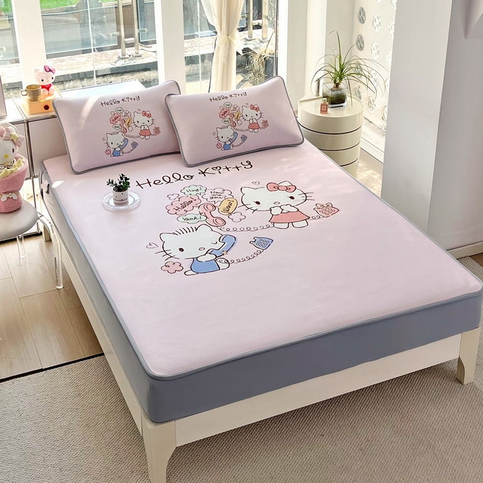 91家纺网 家纺一手货源 找家纺 蘭菲家纺 2025新款三丽鸥卡通印花冰丝凉席 搭档宝贝-粉