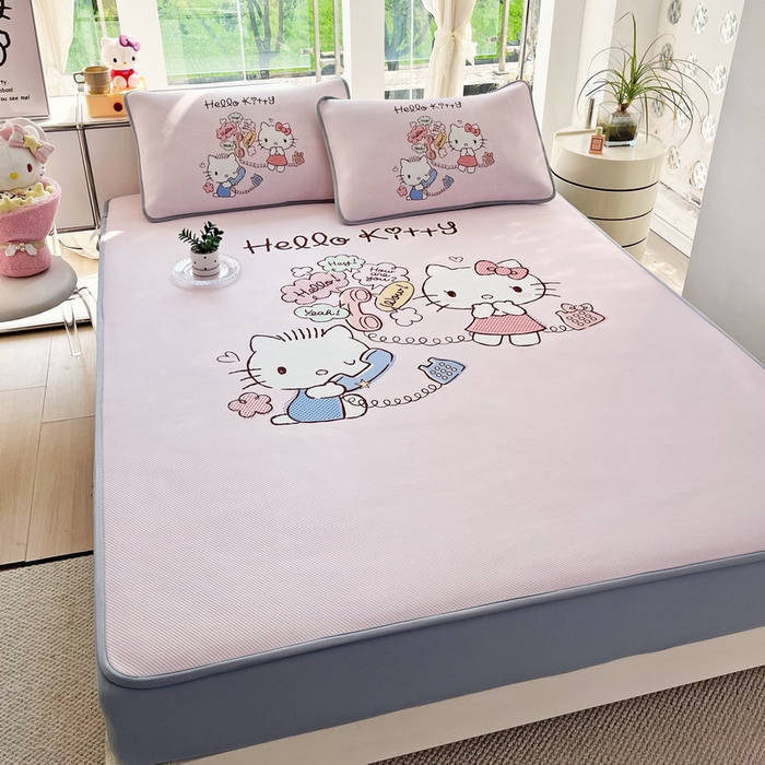 91家纺网 家纺一手货源 找家纺 蘭菲家纺 2025新款三丽鸥卡通印花冰丝凉席 搭档宝贝-粉